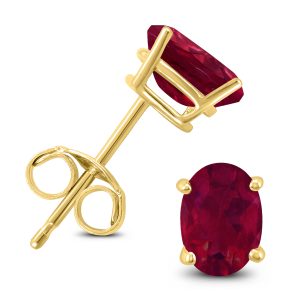 14K Yellow Gold 6x4MM Oval Ruby Earrings- GER59184RB
