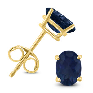 14K Yellow Gold 6x4MM Oval Sapphire Earrings- GER59184SP