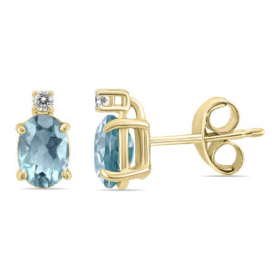 14K Yellow Gold 5x3MM Oval Aquamarine and Diamond Earrings- GER59187AQ
