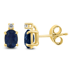 14K Yellow Gold 5x3MM Oval Sapphire and Diamond Earrings- GER59187SP