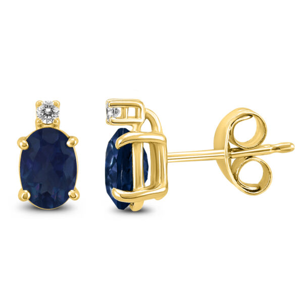 14K Yellow Gold 5x3MM Oval Sapphire and Diamond Earrings- GER59187SP