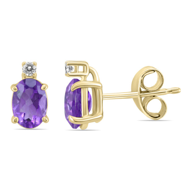 14K Yellow Gold 6x4MM Oval Amethyst and Diamond Earrings- GER59188AM
