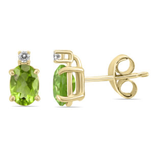 14K Yellow Gold 6x4MM Oval Peridot and Diamond Earrings- GER59188PD