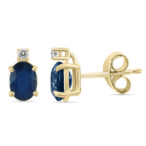 14K Yellow Gold 6x4MM Oval Sapphire and Diamond Earrings- GER59188SP
