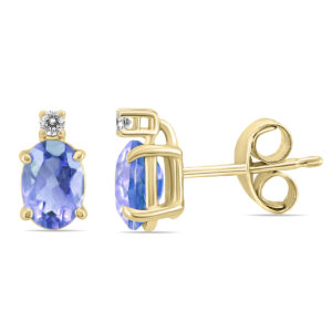 14K Yellow Gold 6x4MM Oval Tanzanite and Diamond Earrings- GER59188TZ