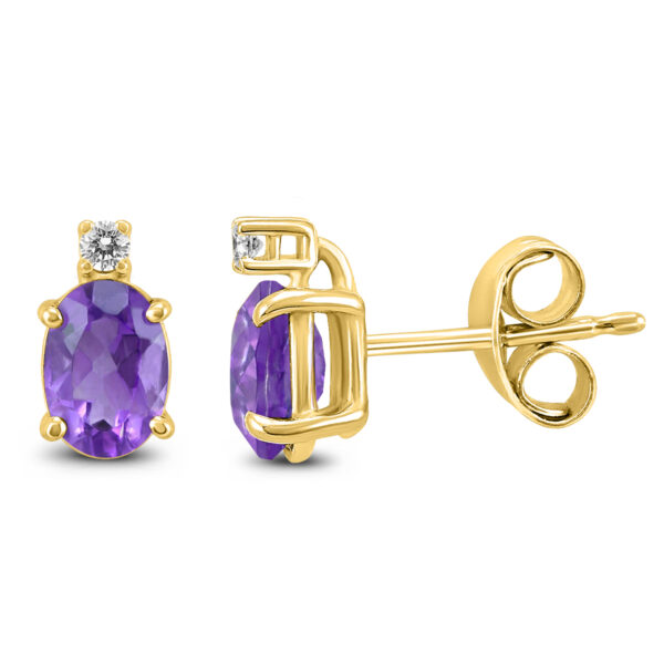 14K Yellow Gold 7x5MM Oval Amethyst and Diamond Earrings- GER59189AM