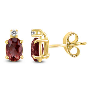 14K Yellow Gold 7x5MM Oval Garnet and Diamond Earrings- GER59189GT