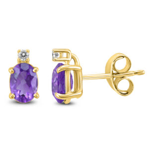 14K Yellow Gold 8x6MM Oval Amethyst and Diamond Earrings- GER59190AM