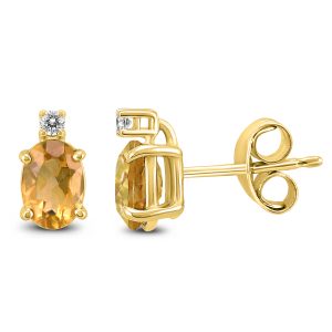 14K Yellow Gold 8x6MM Oval Citrine and Diamond Earrings- GER59190CT