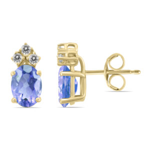 14K Yellow Gold 6x4MM Oval Tanzanite and Three Stone Diamond Earrings- GER59192TZ