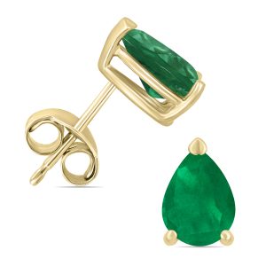 14K Yellow Gold 5x3MM Pear Emerald Earrings- GER59207EM