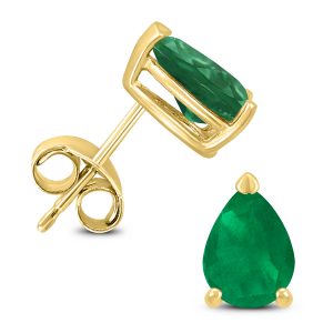 14K Yellow Gold 6x4MM Pear Emerald Earrings- GER59208EM