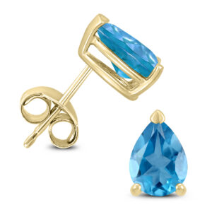 14K Yellow Gold 7x5MM Pear Blue Topaz Earrings- GER59209BT