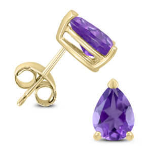 14K Yellow Gold 8x6MM Pear Amethyst Earrings- GER59210AM