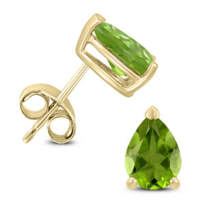 14K Yellow Gold 8x6MM Pear Peridot Earrings- GER59210PD