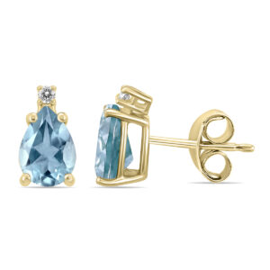 14K Yellow Gold 5x3MM Pear Aquamarine and Diamond Earrings- GER59211AQ