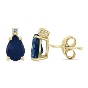 14K Yellow Gold 5x3MM Pear Sapphire and Diamond Earrings- GER59211SP