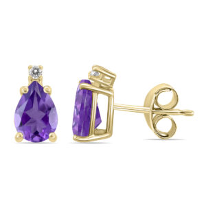14K Yellow Gold 6x4MM Pear Amethyst and Diamond Earrings- GER59212AM