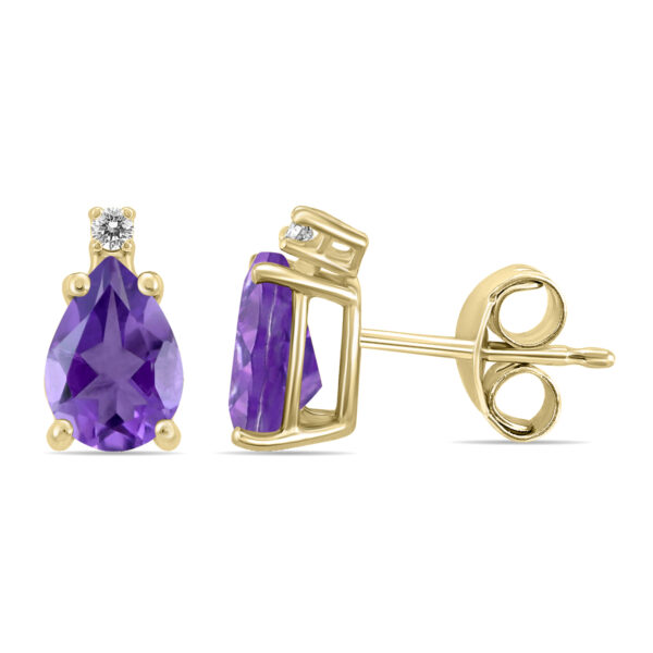 14K Yellow Gold 6x4MM Pear Amethyst and Diamond Earrings- GER59212AM