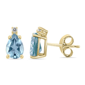 14K Yellow Gold 6x4MM Pear Aquamarine and Diamond Earrings- GER59212AQ