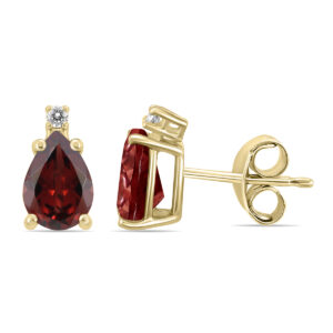 14K Yellow Gold 6x4MM Pear Garnet and Diamond Earrings- GER59212GT