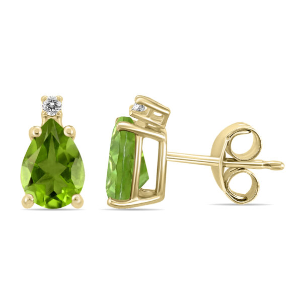 14K Yellow Gold 6x4MM Pear Peridot and Diamond Earrings- GER59212PD