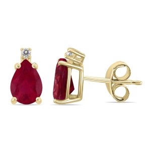 14K Yellow Gold 6x4MM Pear Ruby and Diamond Earrings- GER59212RB