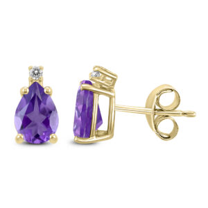 14K Yellow Gold 7x5MM Pear Amethyst and Diamond Earrings- GER59213AM