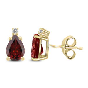 14K Yellow Gold 7x5MM Pear Garnet and Diamond Earrings- GER59213GT