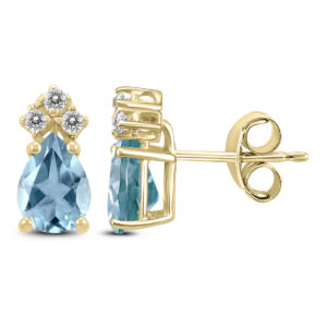 14K Yellow Gold 5x3MM Pear Aquamarine and Three Stone Diamond Earrings- GER59215AQ