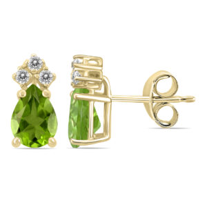 14K Yellow Gold 6x4MM Pear Peridot and Three Stone Diamond Earrings- GER59216PD