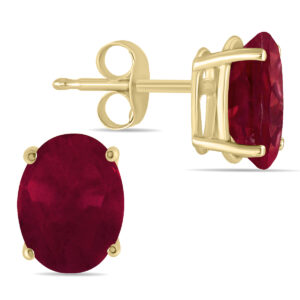 All-Natural Genuine 6x4 mm, Oval Ruby earrings set in 14k Yellow gold- GEV0064RB3