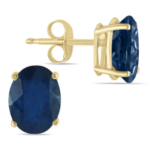 All-Natural Genuine 6x4 mm, Oval Sapphire earrings set in 14k Yellow gold- GEV0064SP3