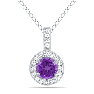 1/2 Carat TW Halo Amethyst And Diamond Pendant in 10K White Gold- GPD50419AM
