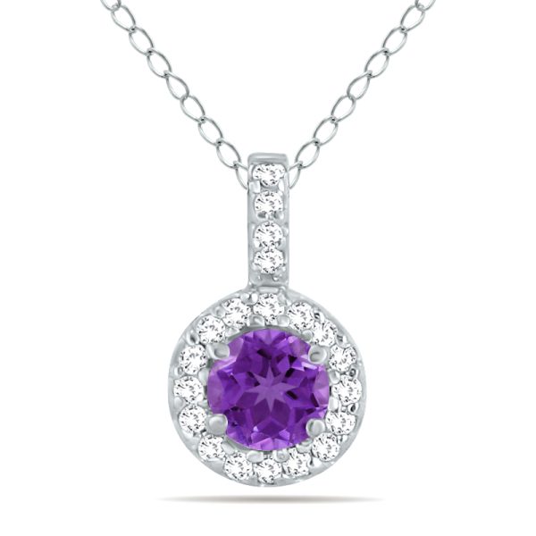 1/2 Carat TW Halo Amethyst And Diamond Pendant in 10K White Gold- GPD50419AM