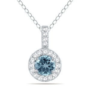 1/2 Carat TW Halo Aquamarine And Diamond Pendant in 10K White Gold- GPD50419AQ