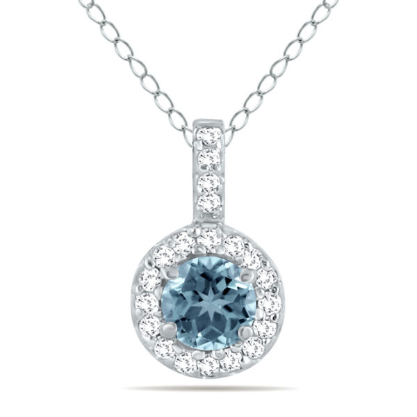 1/2 Carat TW Halo Aquamarine And Diamond Pendant in 10K White Gold- GPD50419AQ