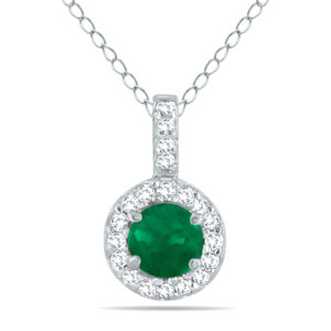 1/2 Carat TW Halo Emerald And Diamond Pendant in 10K White Gold- GPD50419EM