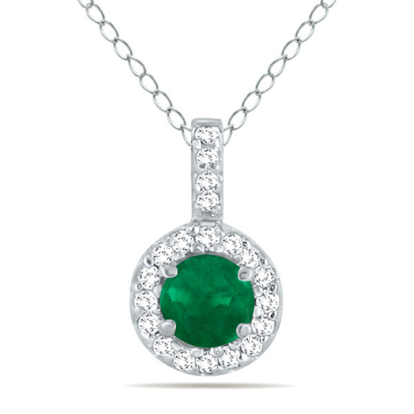 1/2 Carat TW Halo Emerald And Diamond Pendant in 10K White Gold- GPD50419EM