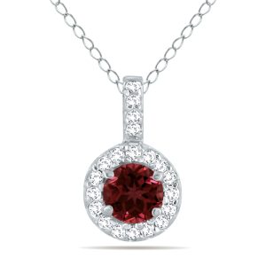 1/2 Carat TW Halo Garnet And Diamond Pendant in 10K White Gold- GPD50419GT