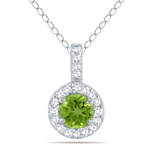 1/2 Carat TW Halo Peridot And Diamond Pendant in 10K White Gold- GPD50419PD