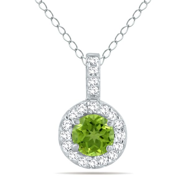 1/2 Carat TW Halo Peridot And Diamond Pendant in 10K White Gold- GPD50419PD