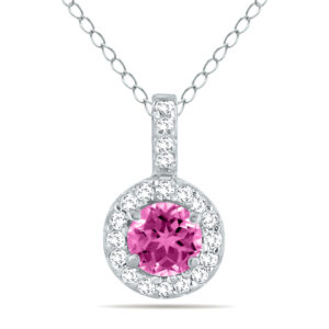 1/2 Carat TW Halo Pink Topaz And Diamond Pendant in 10K White Gold- GPD50419PZ