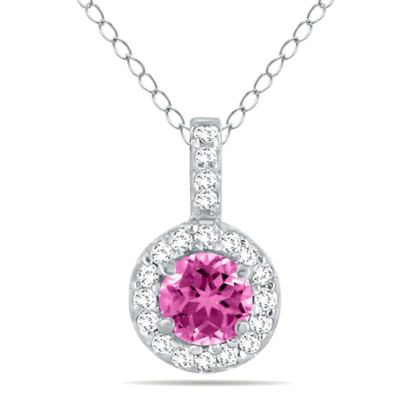 1/2 Carat TW Halo Pink Topaz And Diamond Pendant in 10K White Gold- GPD50419PZ