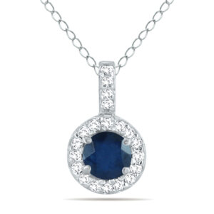 1/2 Carat TW Halo Sapphire And Diamond Pendant in 10K White Gold- GPD50419SP