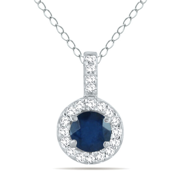 1/2 Carat TW Halo Sapphire And Diamond Pendant in 10K White Gold- GPD50419SP