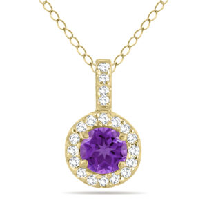 1/2 Carat TW Halo Amethyst And Diamond Pendant in 10K Yellow Gold- GPD50662AM