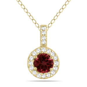 1/2 Carat TW Halo Garnet And Diamond Pendant in 10K Yellow Gold- GPD50662GT