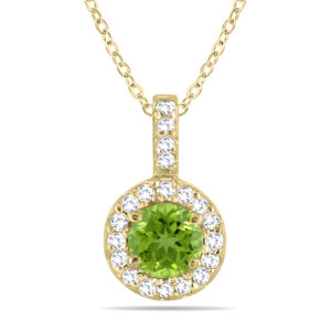 1/2 Carat TW Halo Peridot And Diamond Pendant in 10K Yellow Gold- GPD50662PD