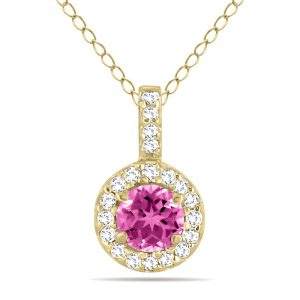 1/2 Carat TW Halo Pink Topaz And Diamond Pendant in 10K Yellow Gold- GPD50662PZ